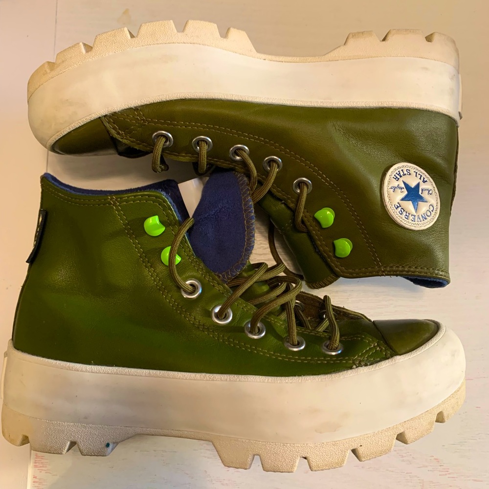 Army green high top Converse